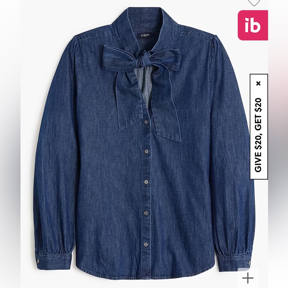 JCrew Chambray bow tie neck top